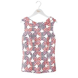 Boden Women's Rollneck Martha Sleeveless Top Floral White Pink Navy Blue 14